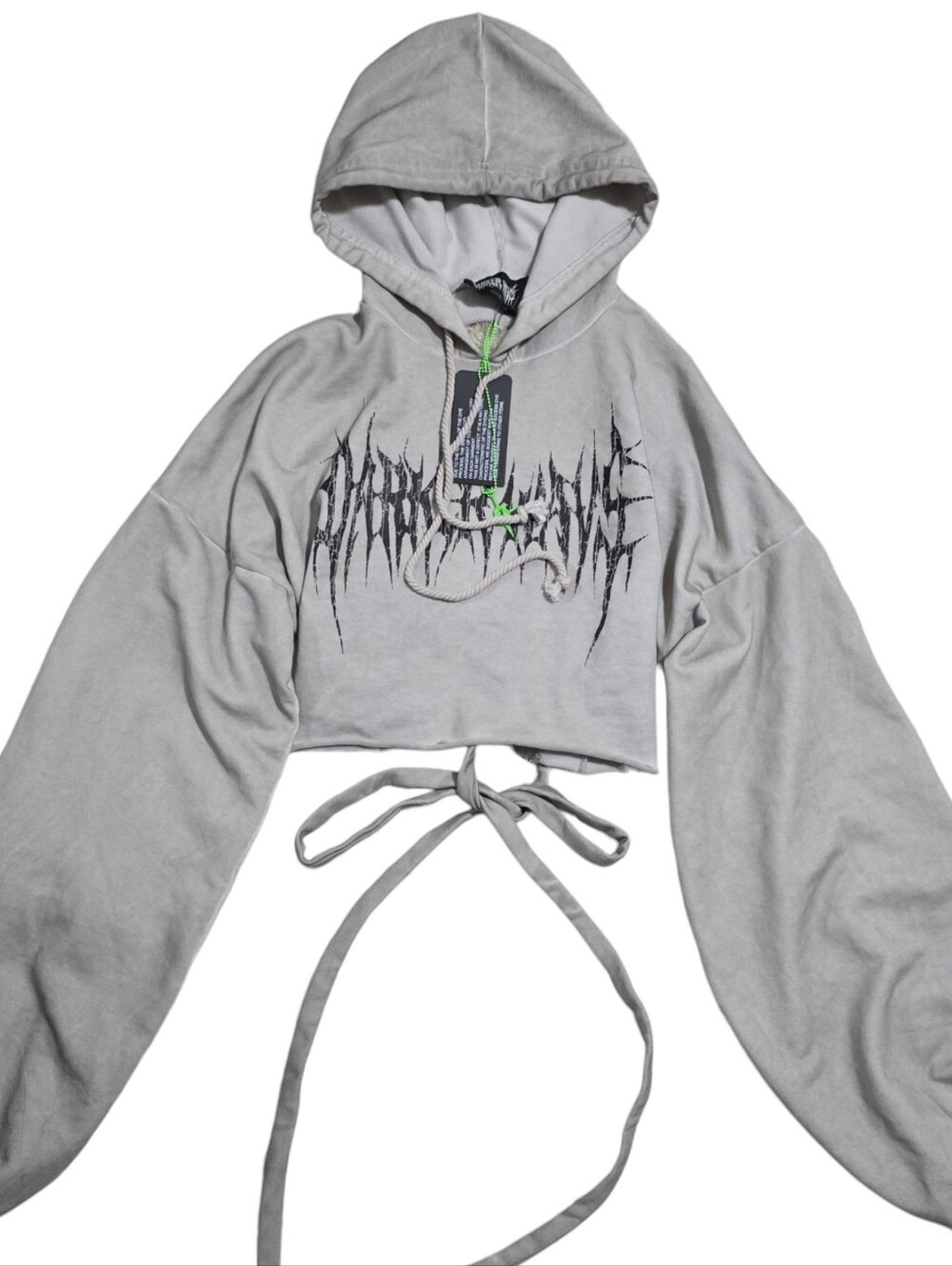 Dolls kill darker wavs grey cropped Backless balloon sleeve hood with tie